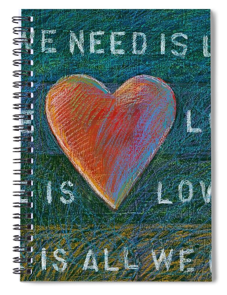 Single Red Heart Spiral Notebook featuring the mixed media All We Need is Love 1 by Gerry High