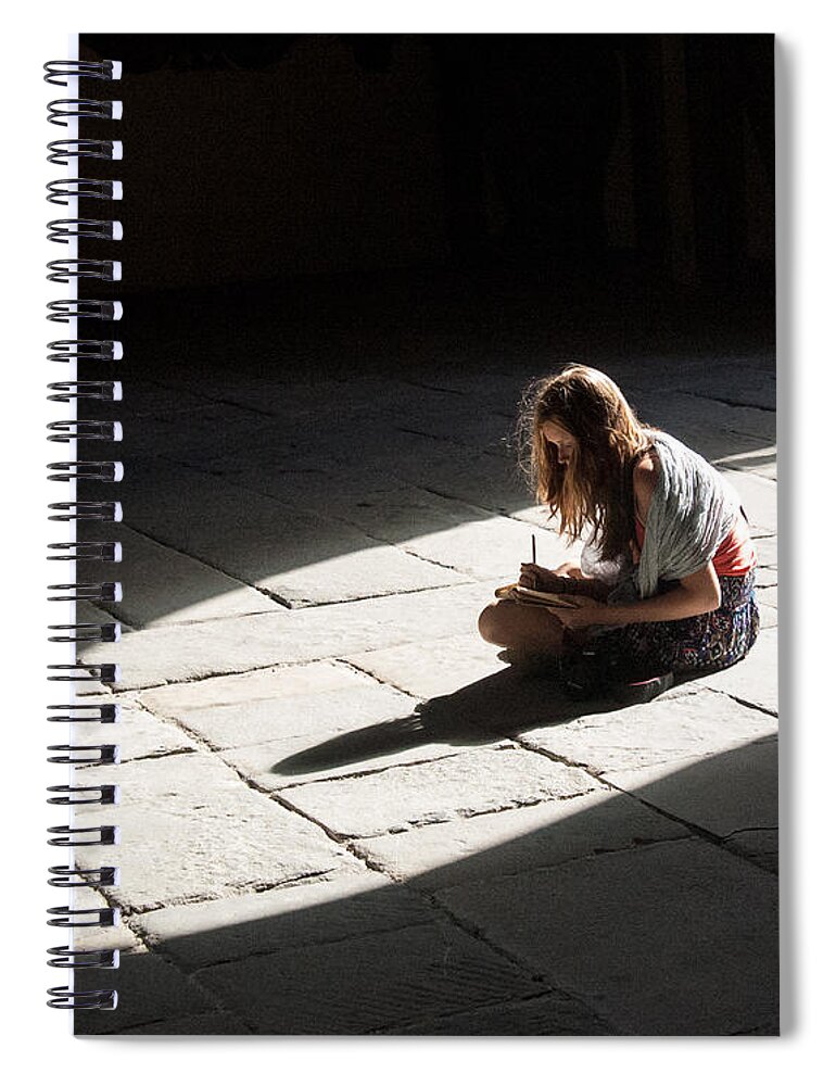 Girl Spiral Notebook featuring the photograph Alone in a Pool of Light by Alex Lapidus