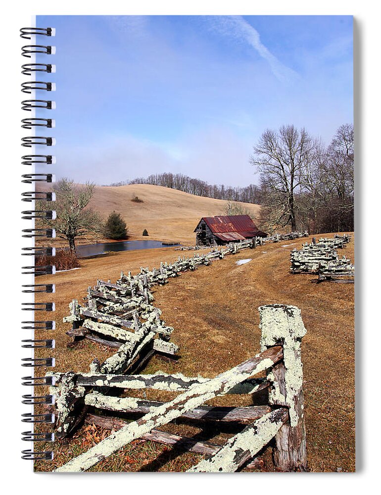 Barn Spiral Notebook featuring the photograph Along the Locust Rails by Jennifer Robin