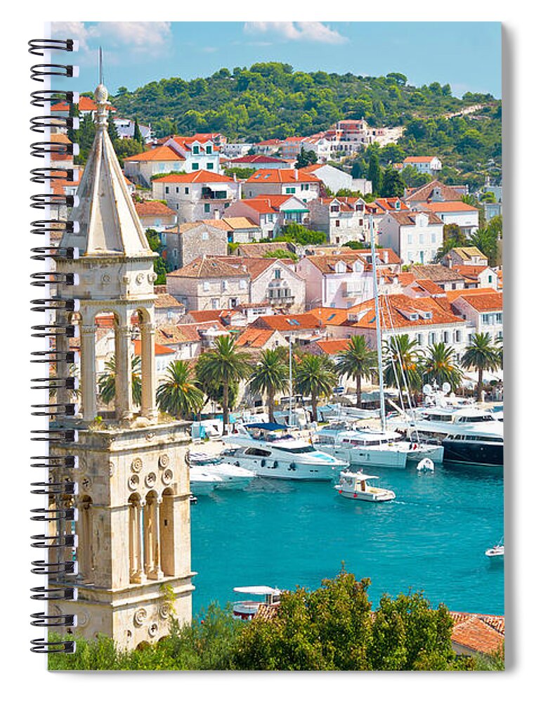 Panorama Spiral Notebook featuring the photograph Amazing town of Hvar harbor by Brch Photography