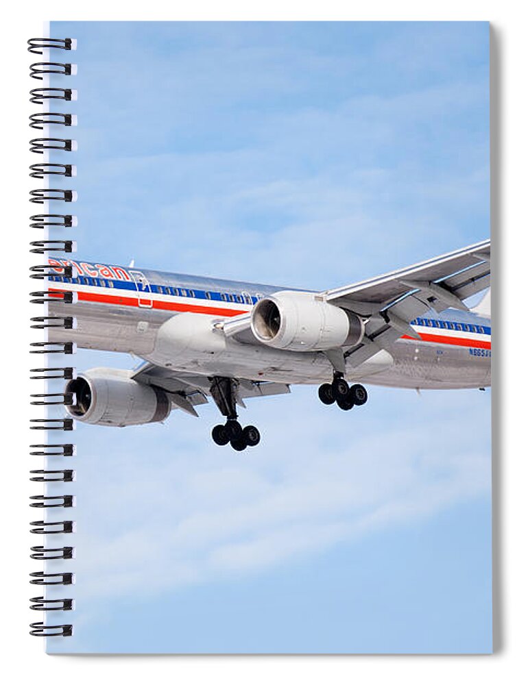 757 Spiral Notebook featuring the photograph Amercian Airlines Boeing 757 Airplane Landing by Paul Velgos