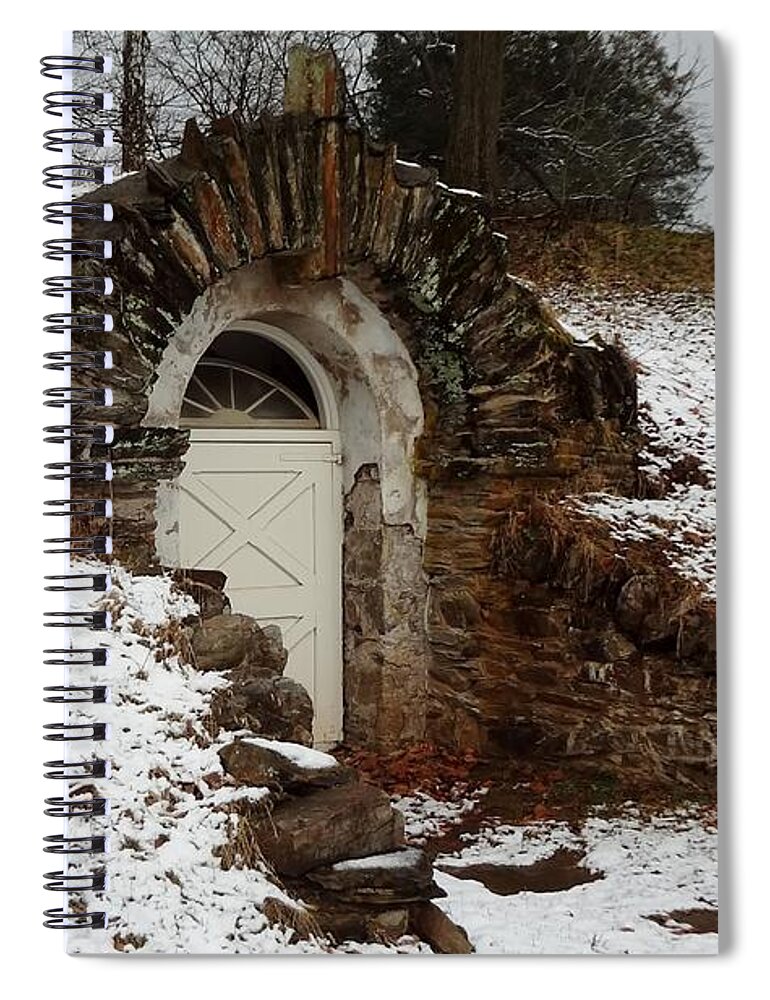 Root Spiral Notebook featuring the photograph American Hobbit Hole by Michael Porchik