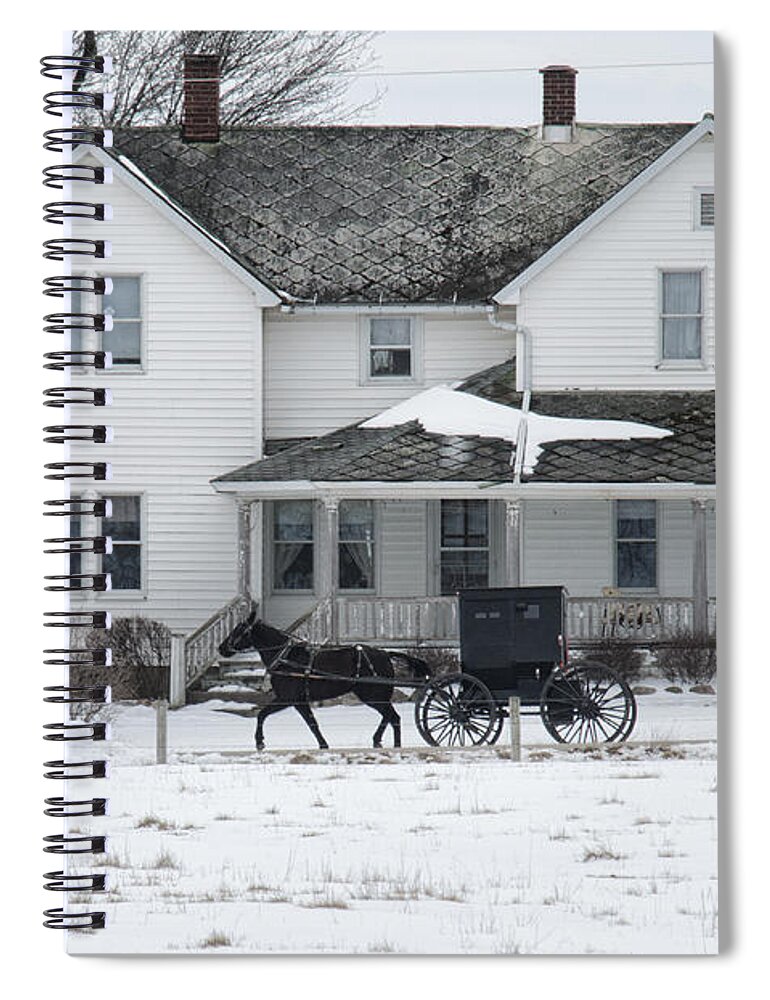 Amish Spiral Notebook featuring the photograph Amish Buggy and Amish House by David Arment