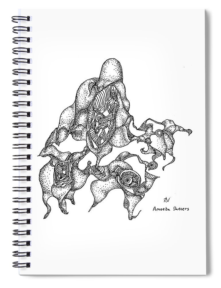 Pen Spiral Notebook featuring the drawing Amoeba Dancers by Regina Valluzzi
