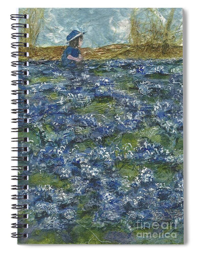 Blue Bonnets Spiral Notebook featuring the painting Among the Blue Bonnets by Lynn Babineau