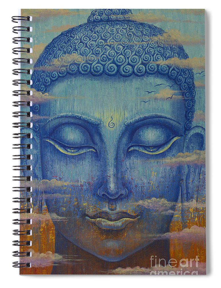 Buddha Spiral Notebook featuring the painting Among the clouds by Yuliya Glavnaya