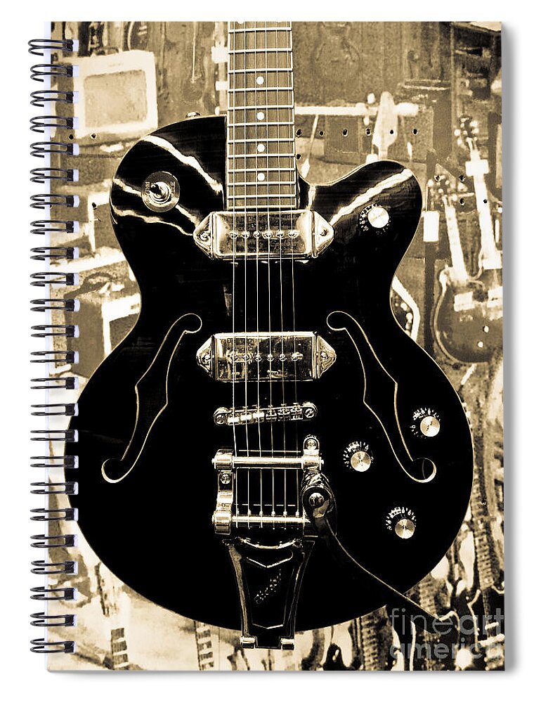 Guitar Spiral Notebook featuring the photograph Among the Music Black Version by Fei A