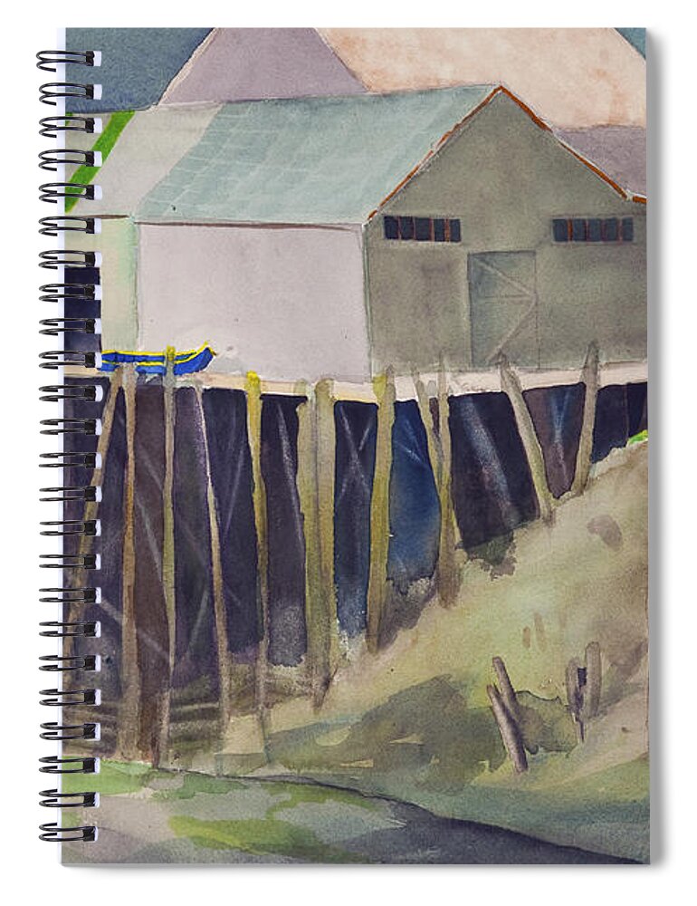 Dock Spiral Notebook featuring the painting Anchorage Dock 1980s by Teresa Ascone