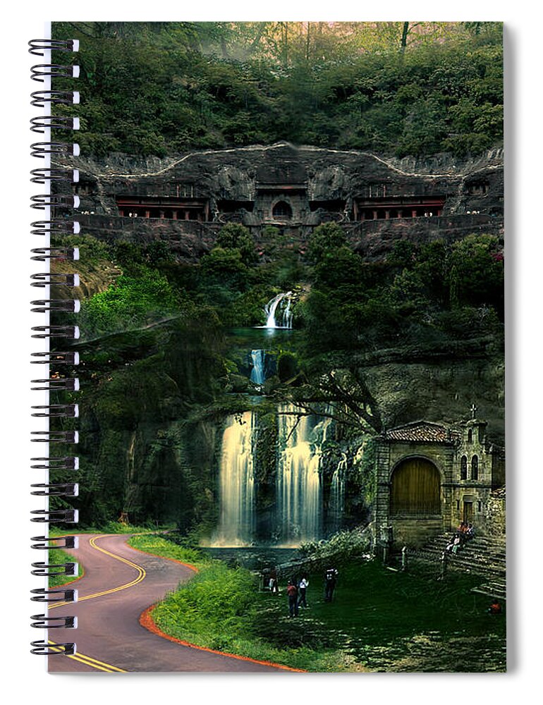 Surrealism Spiral Notebook featuring the photograph Ancient caves and Nature by Pixel Artist