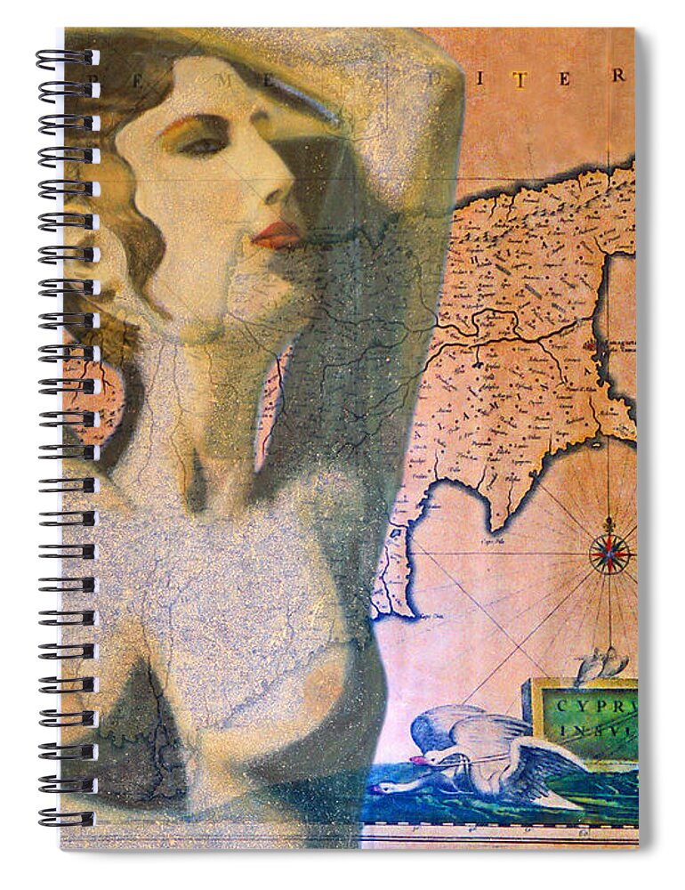 Augusta Stylianou Spiral Notebook featuring the digital art Ancient Cyprus Map and Aphrodite by Augusta Stylianou
