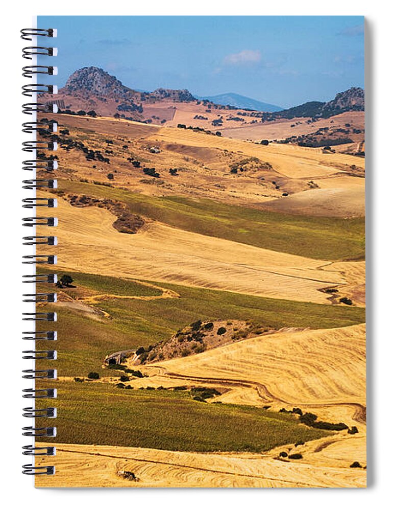 Jenny Rainbow Fine Art Photography Spiral Notebook featuring the photograph Andalusian Patchwork Fields I. Spain by Jenny Rainbow