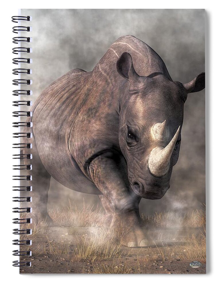 Angry Rhino Spiral Notebook featuring the digital art Angry Rhino by Daniel Eskridge