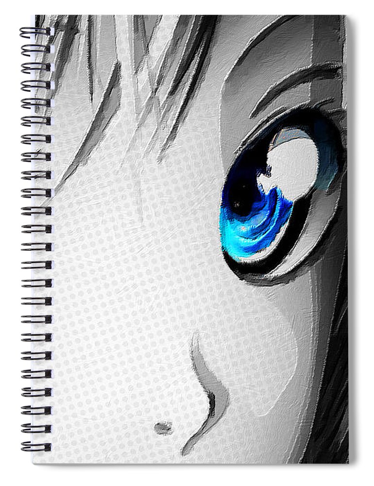 Anime Girl Eyes 2 Black And White Blue Eyes Spiral Notebook by Tony Rubino  - Pixels