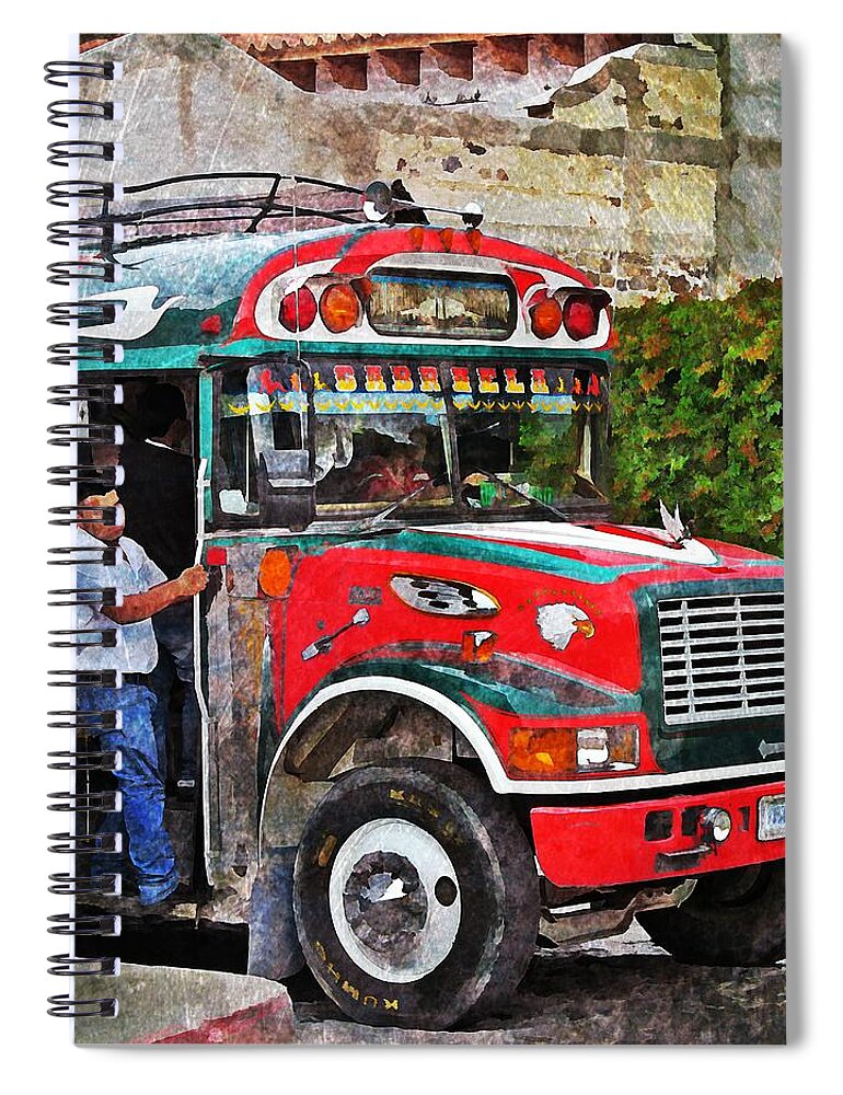 Bus Stop Spiral Notebook featuring the digital art Antigua Bus Stop by Maria Huntley