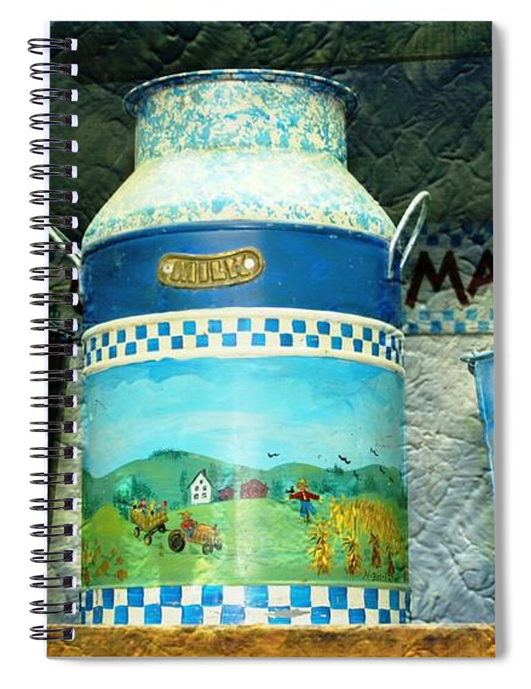 Dairy Milk Can Spiral Notebook featuring the photograph Antique Dairy Milk Can And Pails by Judy Palkimas