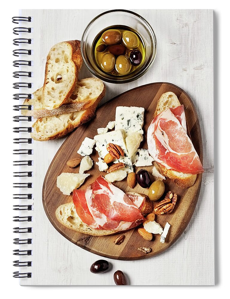 Nut Spiral Notebook featuring the photograph Appetizer On A Cutting Board by Claudia Totir