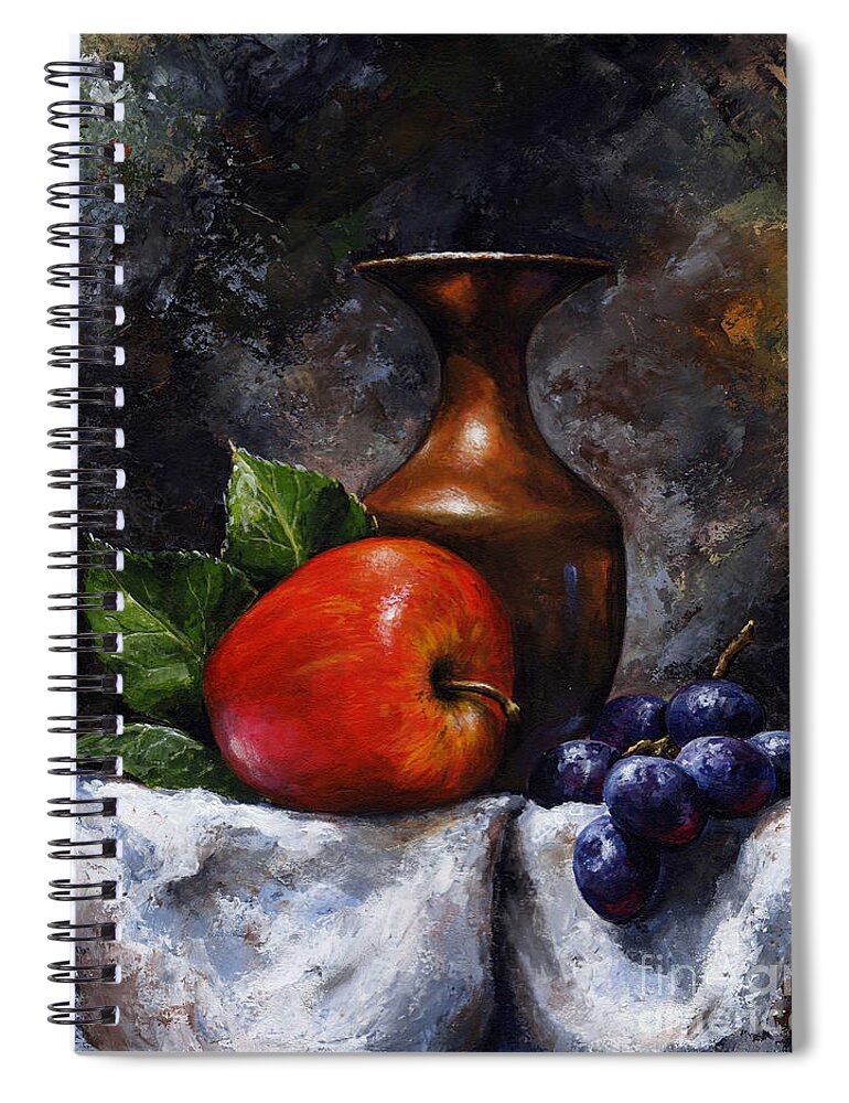 Fruit Painting Spiral Notebook featuring the painting Apple and grapes by Emerico Imre Toth