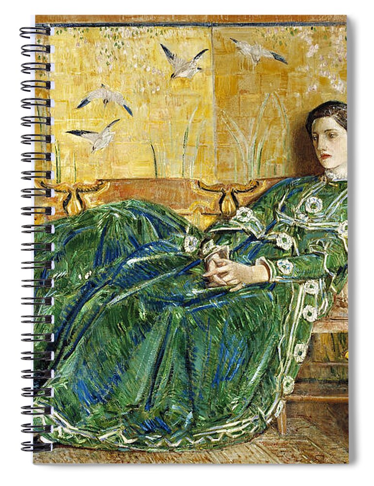 Childe Hassam Spiral Notebook featuring the painting April. The Green Gown  by Childe Hassam
