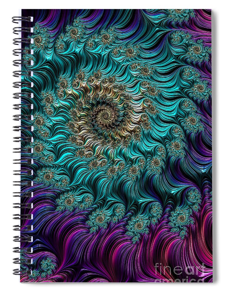 Fractal Spiral Notebook featuring the digital art Aqua Swirl by Steve Purnell
