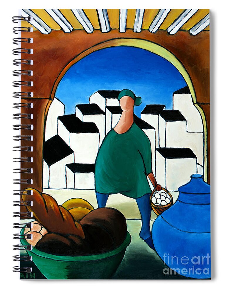 Mediterranean Village Spiral Notebook featuring the painting Arch Bread Eggs And Blue Vase by William Cain