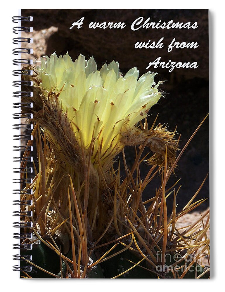 Missions Spiral Notebook featuring the photograph Arizona Christmas Card - Barrel Cactus Flower by Kathy McClure
