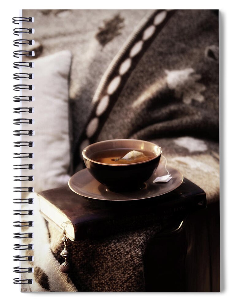 Blanket Spiral Notebook featuring the photograph Armchair With Blanket, Book And by Images By Ania H. Photgraphy