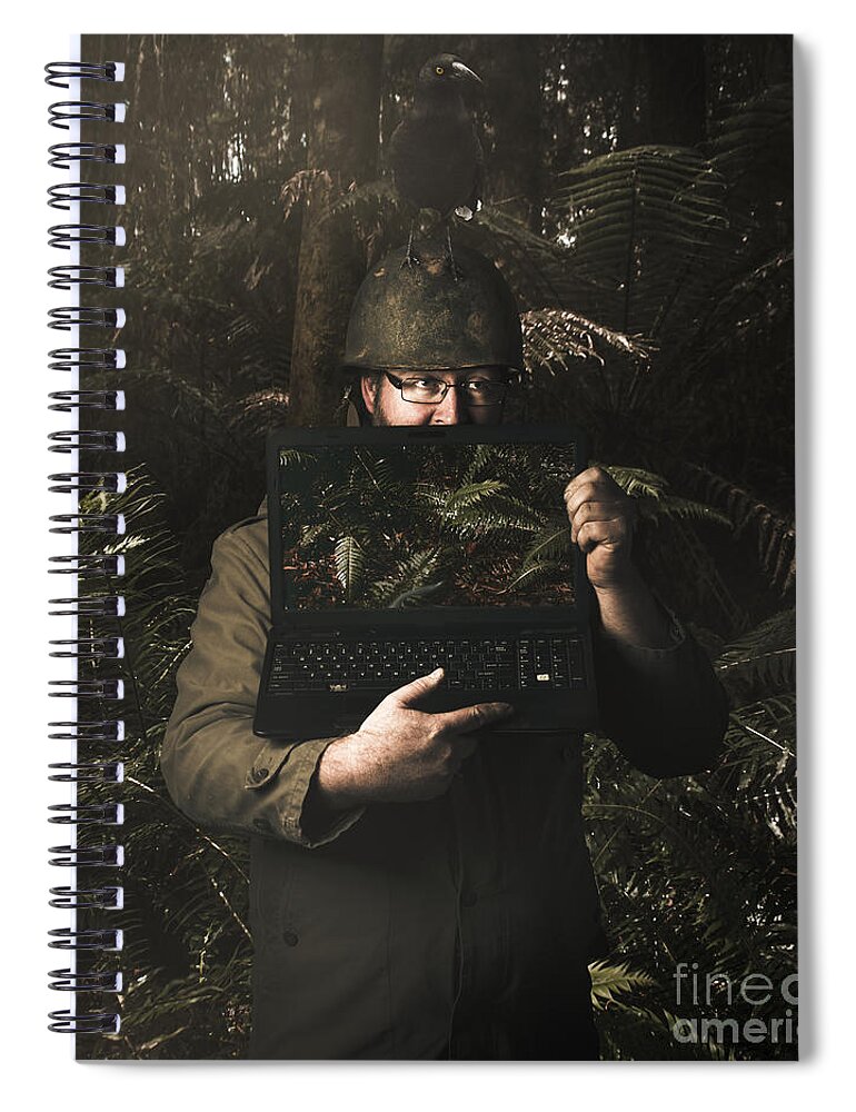 Security Spiral Notebook featuring the photograph Army soldier with security screen saver by Jorgo Photography