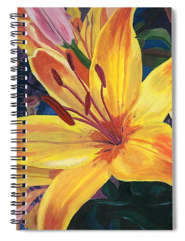 Floral Spiral Notebook featuring the painting Arranging Lily by Lynne Reichhart