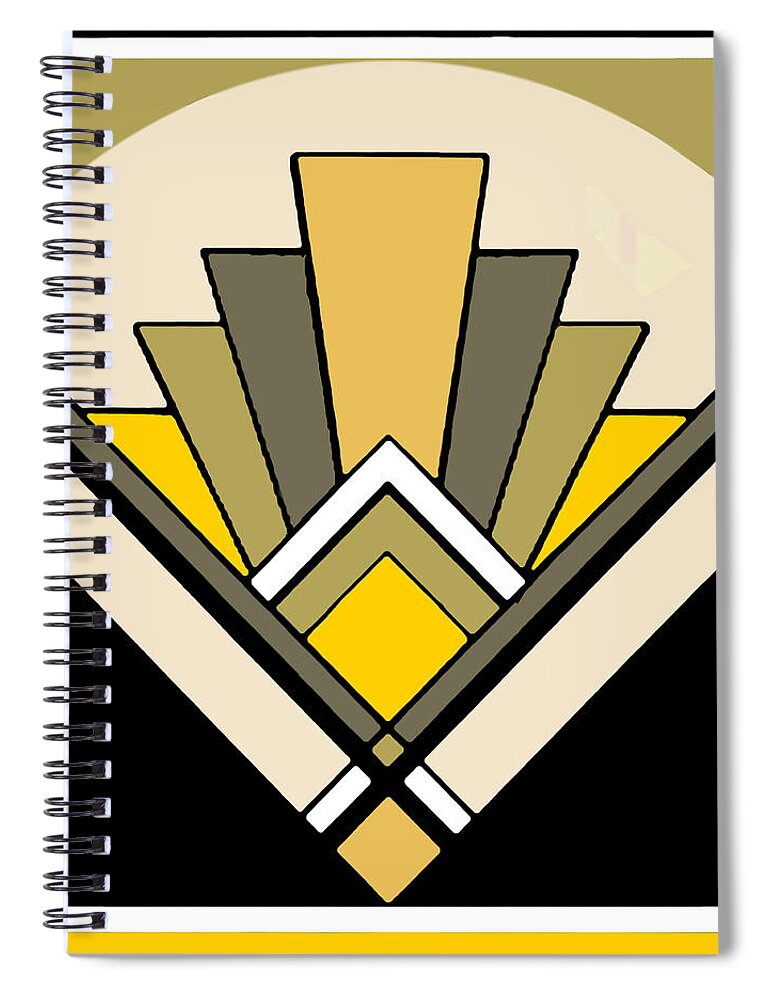 Art Deco Pattern Two Spiral Notebook featuring the digital art Art Deco Pattern Two - Yellow by Chuck Staley