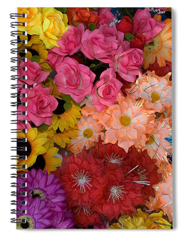 Mexico Spiral Notebook featuring the photograph Artificial Flowers At An Acapulco Market by Ron Sanford