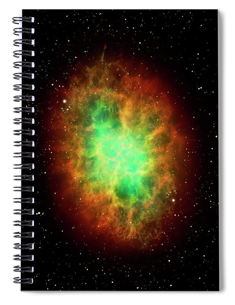 Black Background Spiral Notebook featuring the digital art Artwork Of The Crab Nebula M1 by Science Photo Library - Mark Garlick