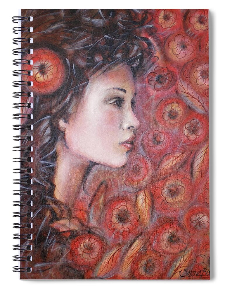 Woman Spiral Notebook featuring the painting Asian Dream In Red Flowers 010809 by Selena Boron