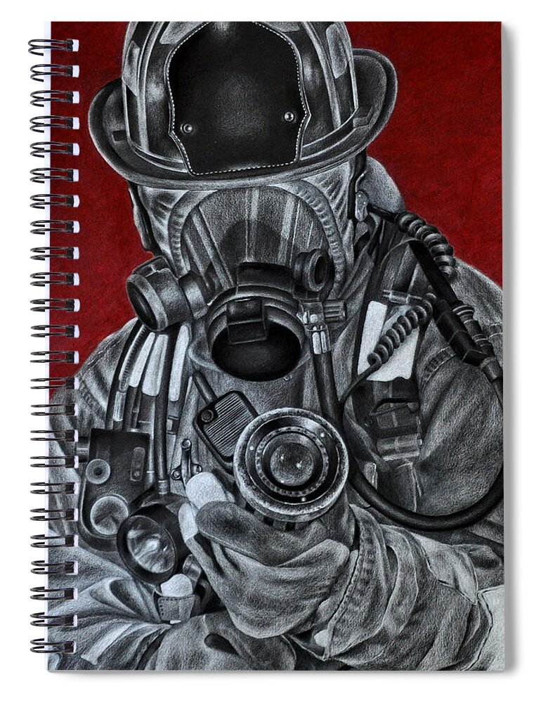 Firefighter Spiral Notebook featuring the drawing Assault by Jodi Monroe