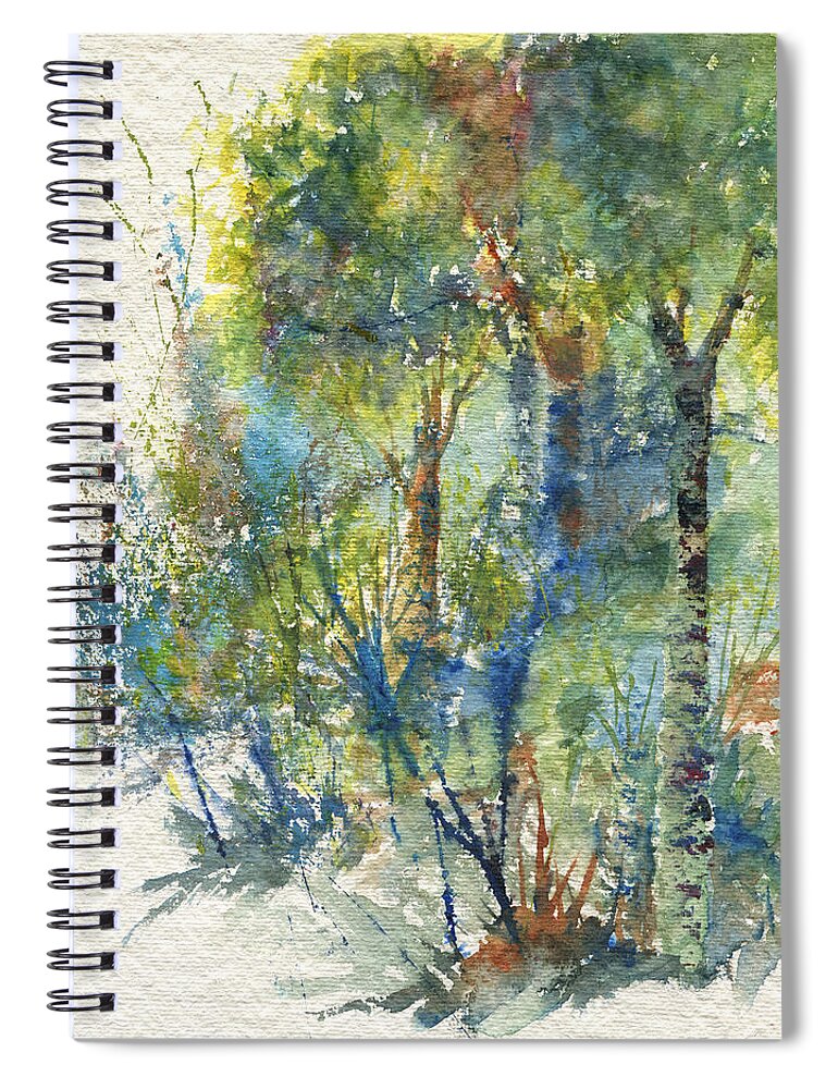 Forest Spiral Notebook featuring the painting At the Edge of the Woods by June Hunt