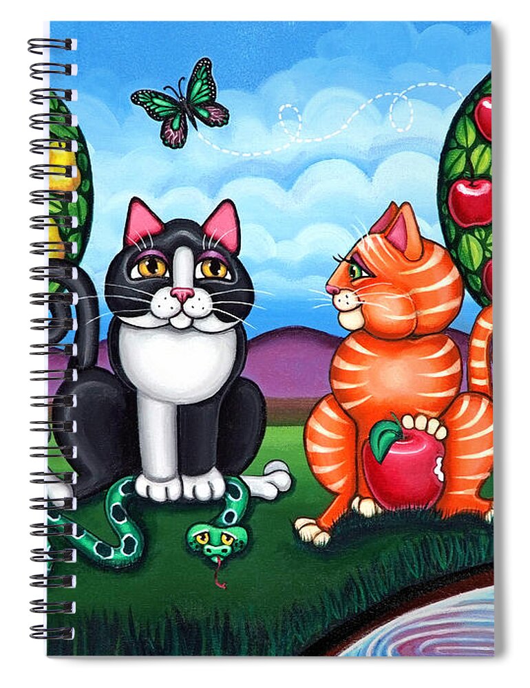 Cat Spiral Notebook featuring the painting Atom and Eva by Victoria De Almeida