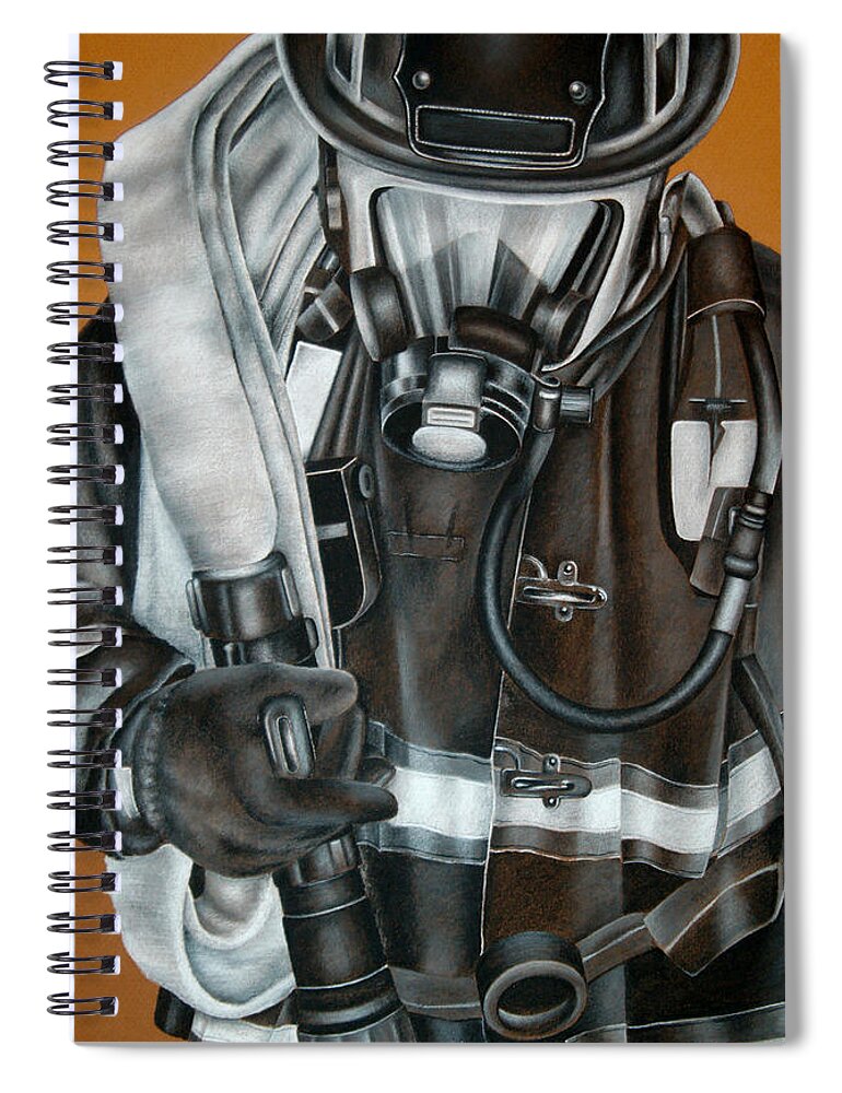 Firefighter Spiral Notebook featuring the drawing Attack by Jodi Monroe