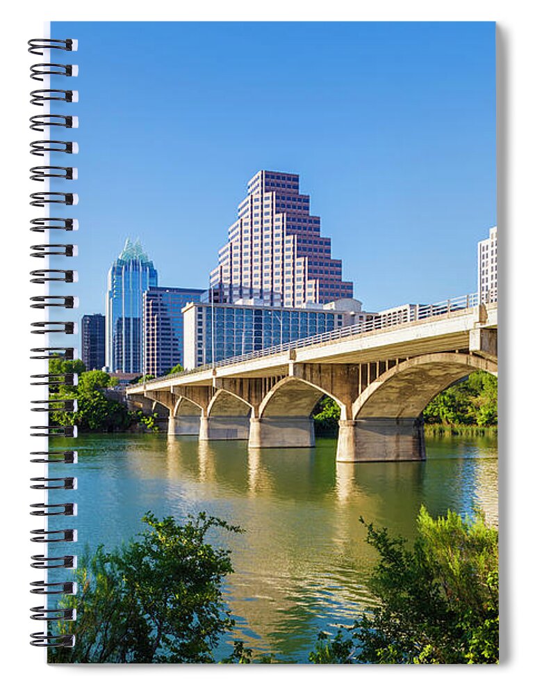 Water's Edge Spiral Notebook featuring the photograph Austin Texas Skyline And Congress by Dszc