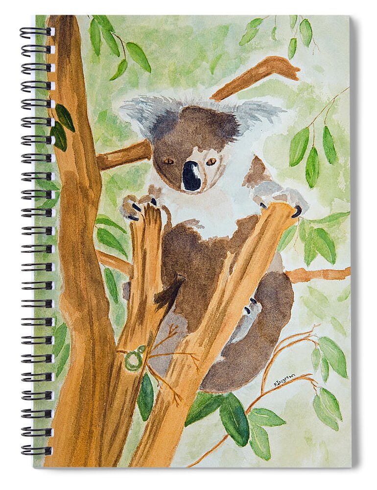 Animal Spiral Notebook featuring the painting Koala in a gum tree by Elvira Ingram
