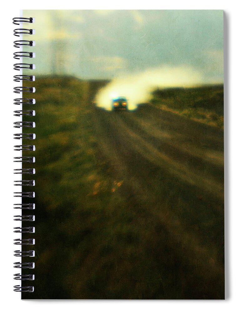 Dust Spiral Notebook featuring the photograph Auto On Dusty Road by Suzanne Cummings
