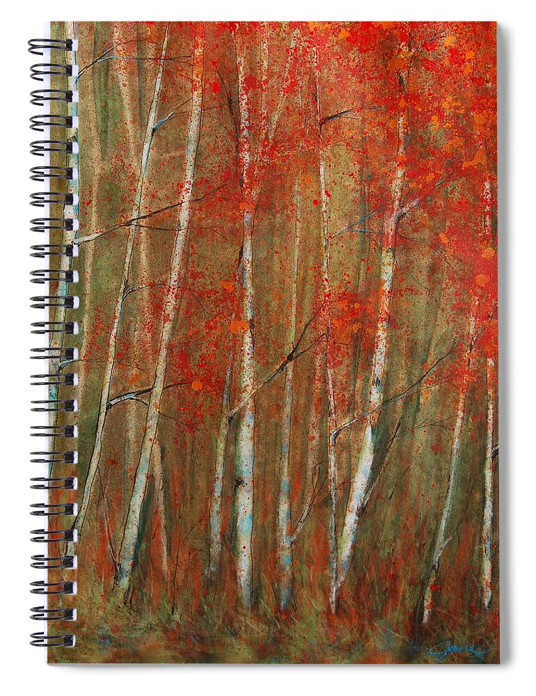 Birch Trees Spiral Notebook featuring the painting Autumn Birch by Jani Freimann