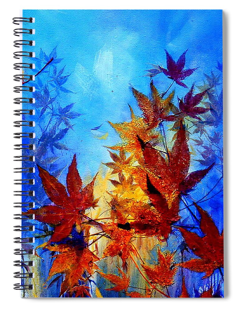 Japanese Maple Tree Spiral Notebook featuring the painting Autumn Breeze by Hanne Lore Koehler