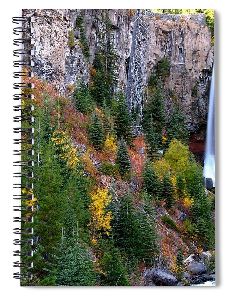 Fall Color Landscape Spiral Notebook featuring the photograph Autumn Colors Surround Tumalo Falls by Kevin Desrosiers
