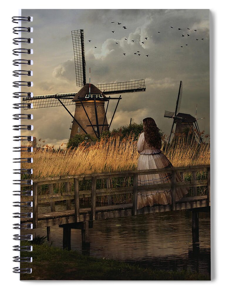 Landscape Spiral Notebook featuring the photograph Autumn impression with two dutch windmills by Jaroslaw Blaminsky