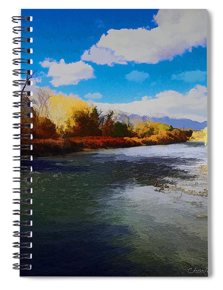 Santa Spiral Notebook featuring the digital art Autumn on the Arkansas by Charles Muhle