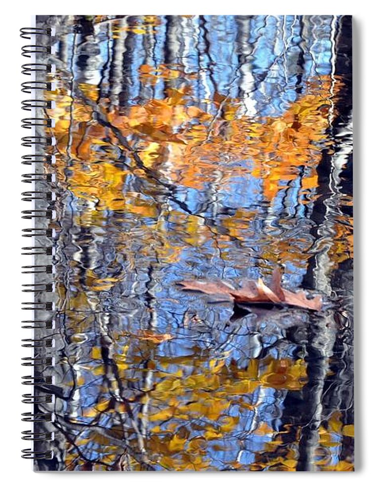 Autumn Spiral Notebook featuring the photograph Autumn Reflection with Leaf by Phyllis Meinke