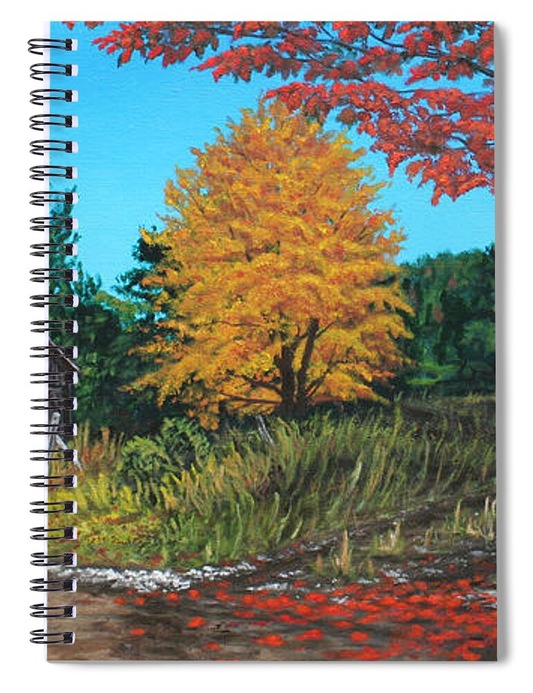 Landscape Spiral Notebook featuring the painting Autumns Rustic Path by Wendy Shoults