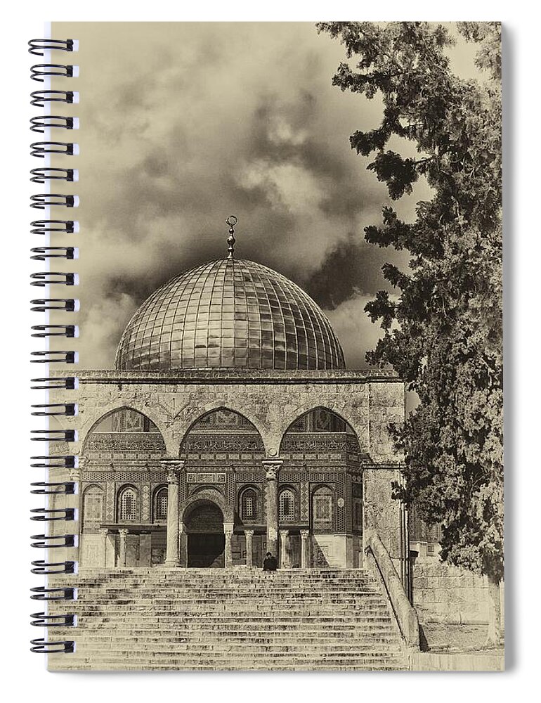 Israel Spiral Notebook featuring the photograph Awaiting the Hour of Prayer Antiqued by Mark Fuller