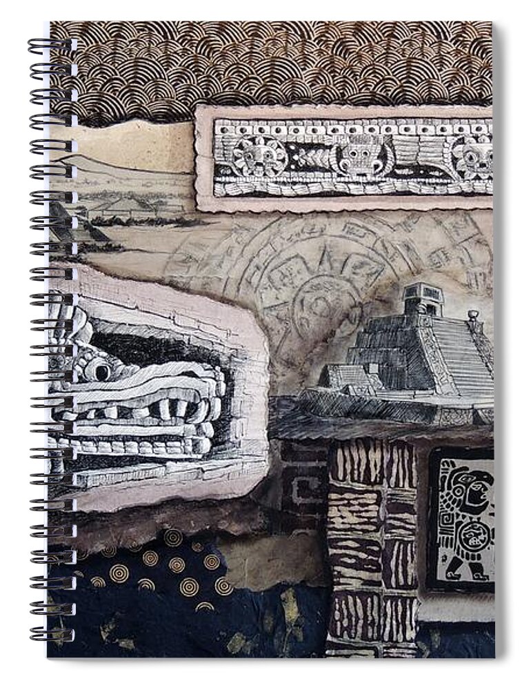 Mexico Spiral Notebook featuring the mixed media Aztec Images by Candy Mayer