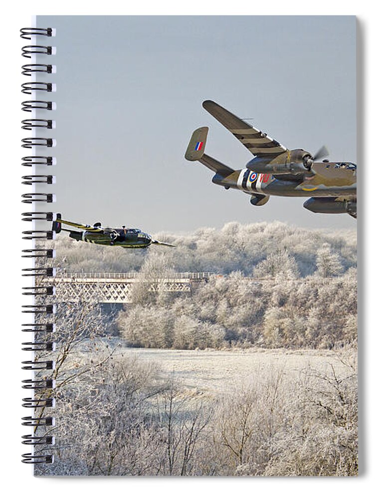 B25 Mitchell Spiral Notebook featuring the digital art B25 Strike by Airpower Art