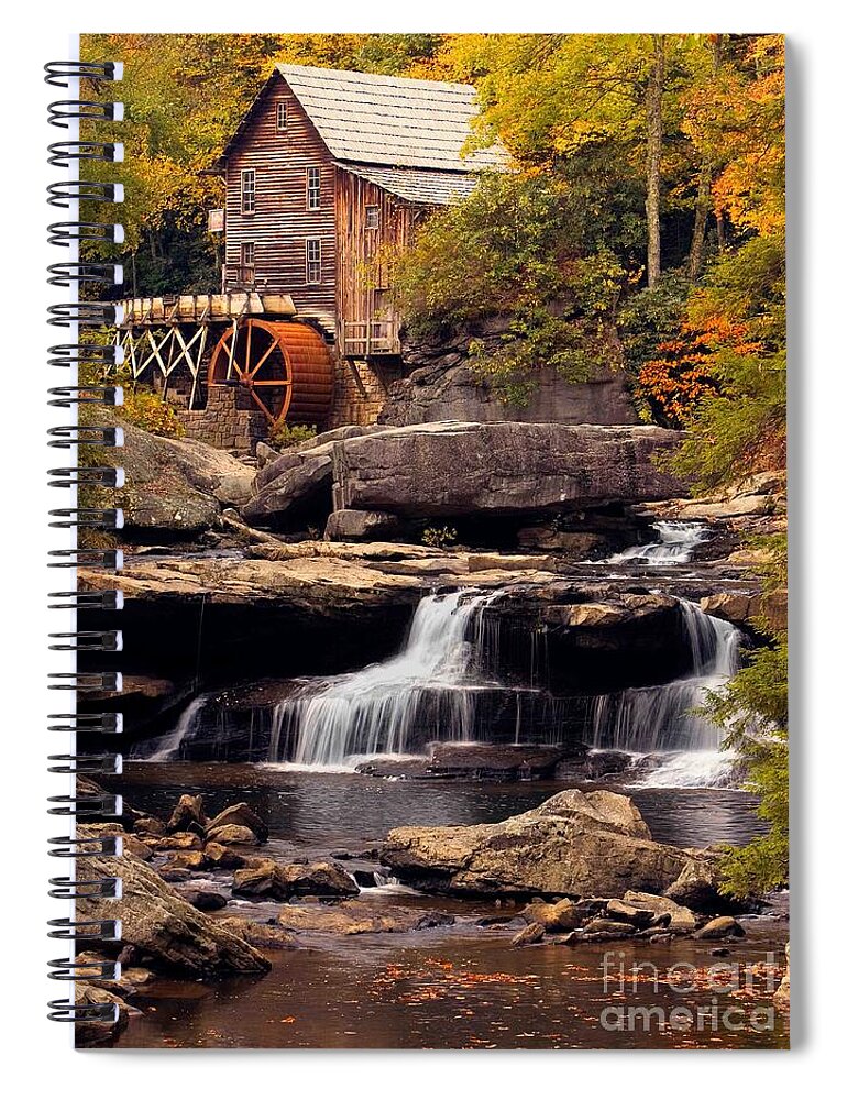 Fall Spiral Notebook featuring the photograph Babcock Grist Mill and Falls by Jerry Fornarotto